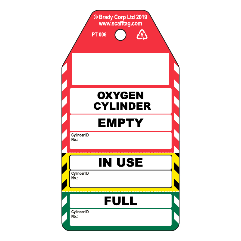 50 x Cylinder 3 Part Tags - Oxygen